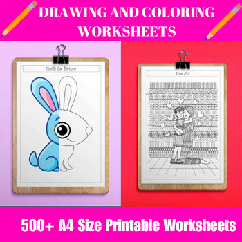 DRAWING AND COLORING WORKSHEETS 500+ A4 Size Printable Worksheets